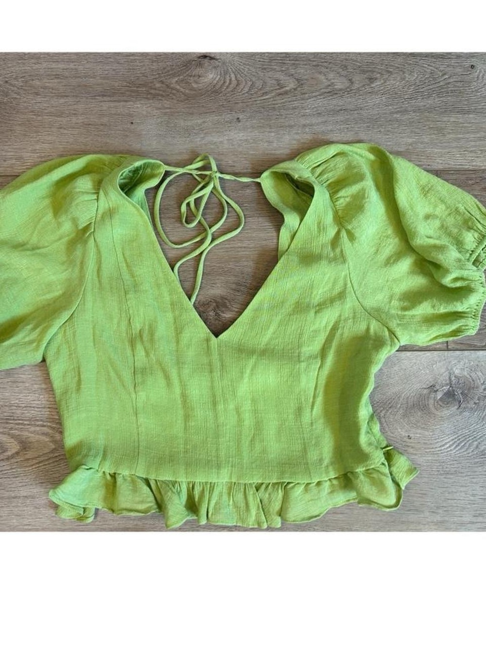 1. State Lime Green V-Neck Tie-Back Ruffle Crop Top